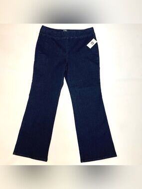 Anne Klein Jeans AK High Rise Flare Pull On Dark Blue Elastic Waist Size XL